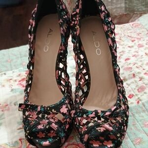 ALDO Black Floral Cutout Heels